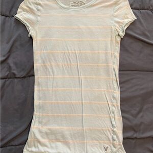 American Eagle Outfitters Blue and Cream Tee
